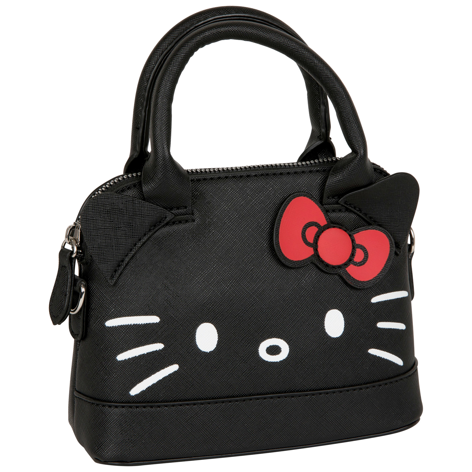 Hello Kitty Black Leather Hand Bag with Detachable Long Strap Black