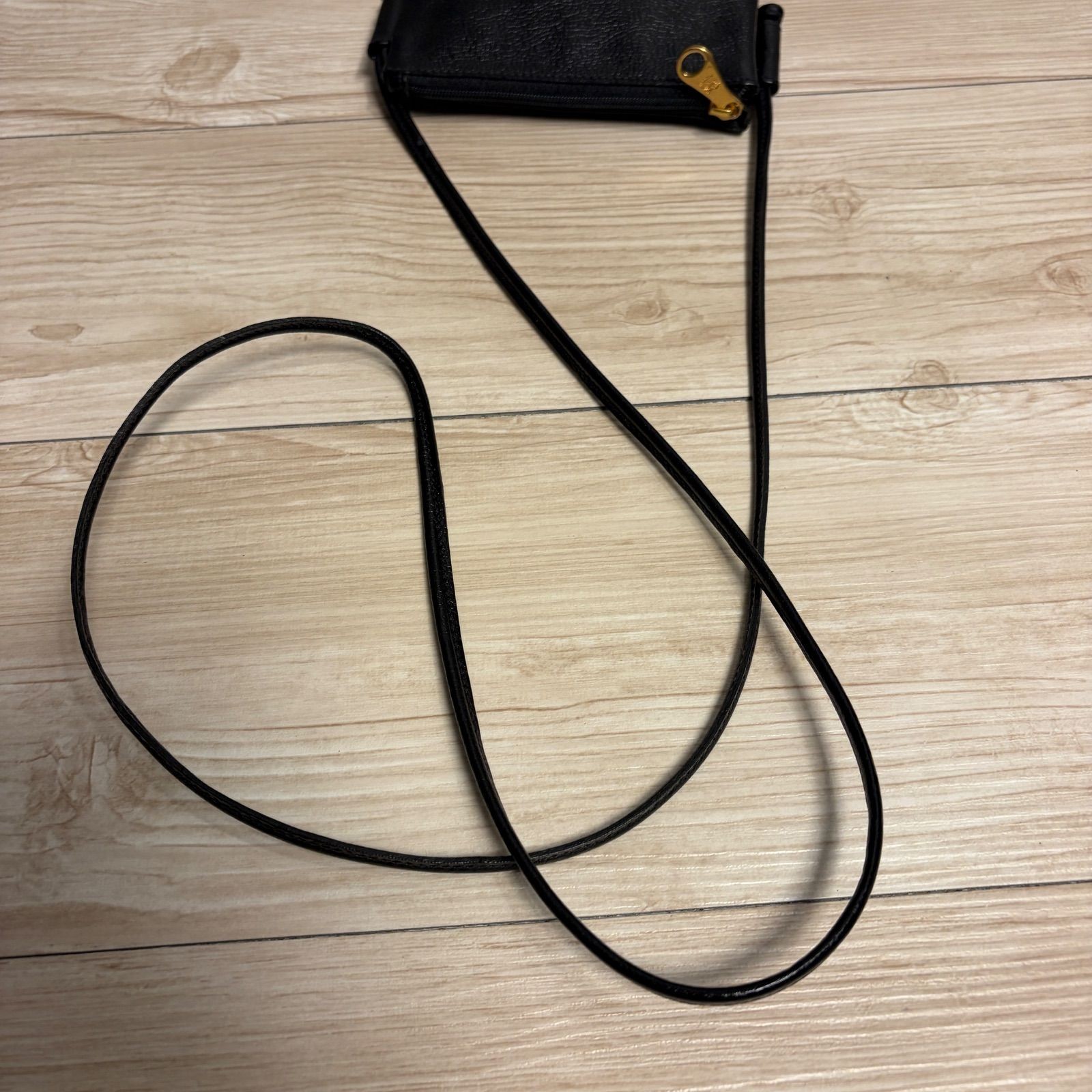 IL BISONTE Leather Mini Shoulder Bag Black Genuine Sacoche Pochette 18×13cm