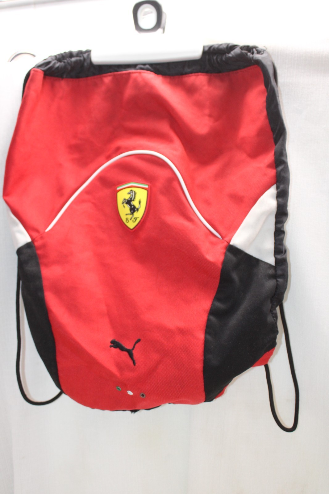 red and black Canvas Puma Ferrari drawstring gym sack white piping 14X17X6inches