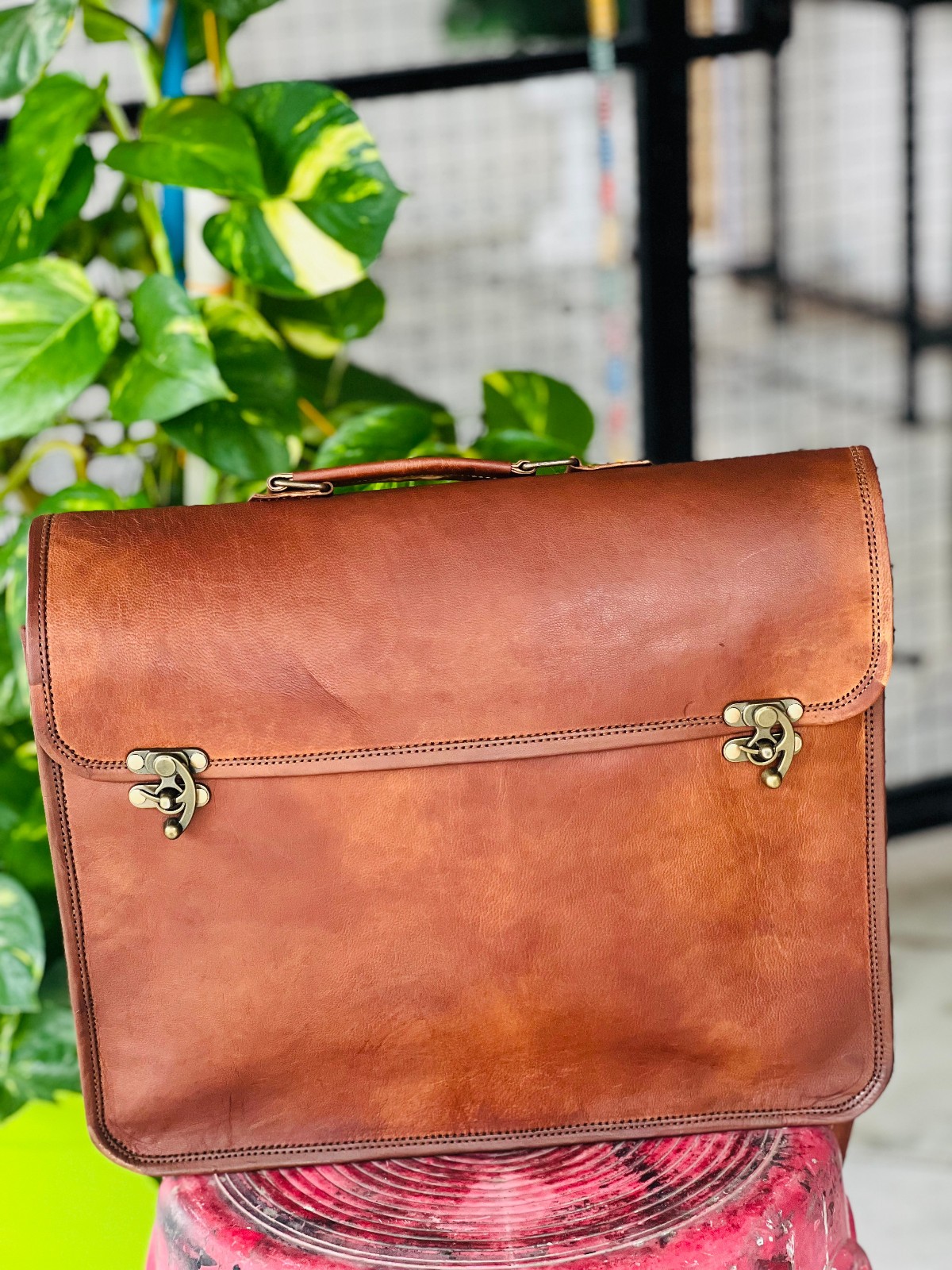 15″ Hygienic Leather Messenger computer Laptop Bag Handmade Moroccan goat