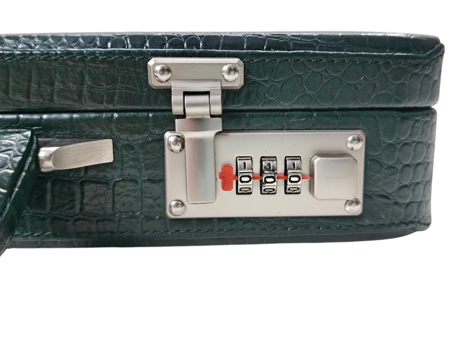 Croco Green Leather Briefcase for Men, 14″ Laptop Attache, Document Organizer