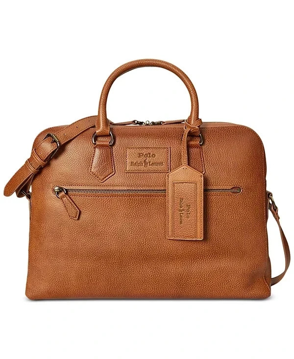 Polo Ralph Lauren Pebbled Leather Briefcase Commuter Bag Brown NWT