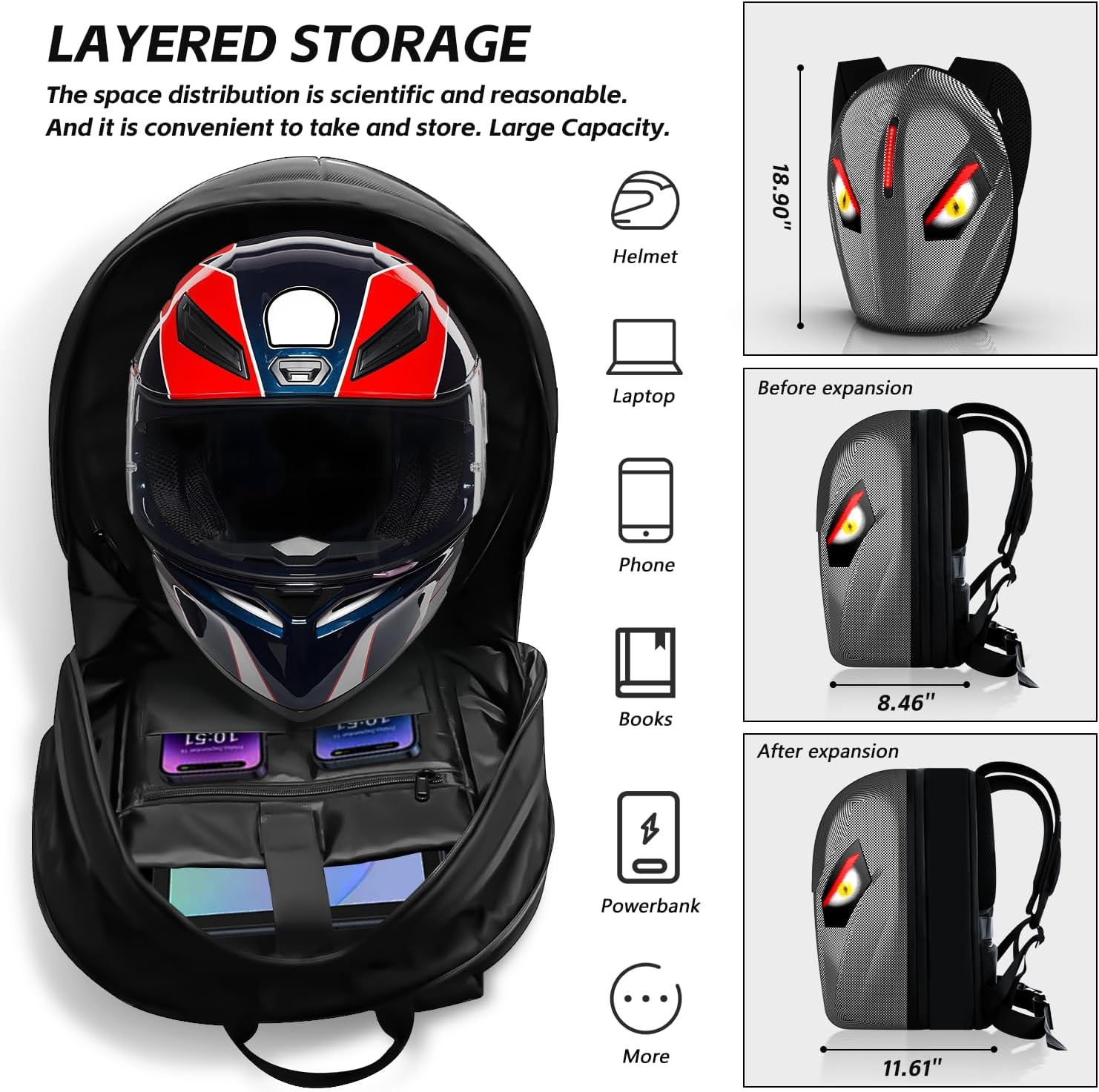 Motorcycle Backpack for Men, LED Backpack with DIY Programmable Full Color Scree