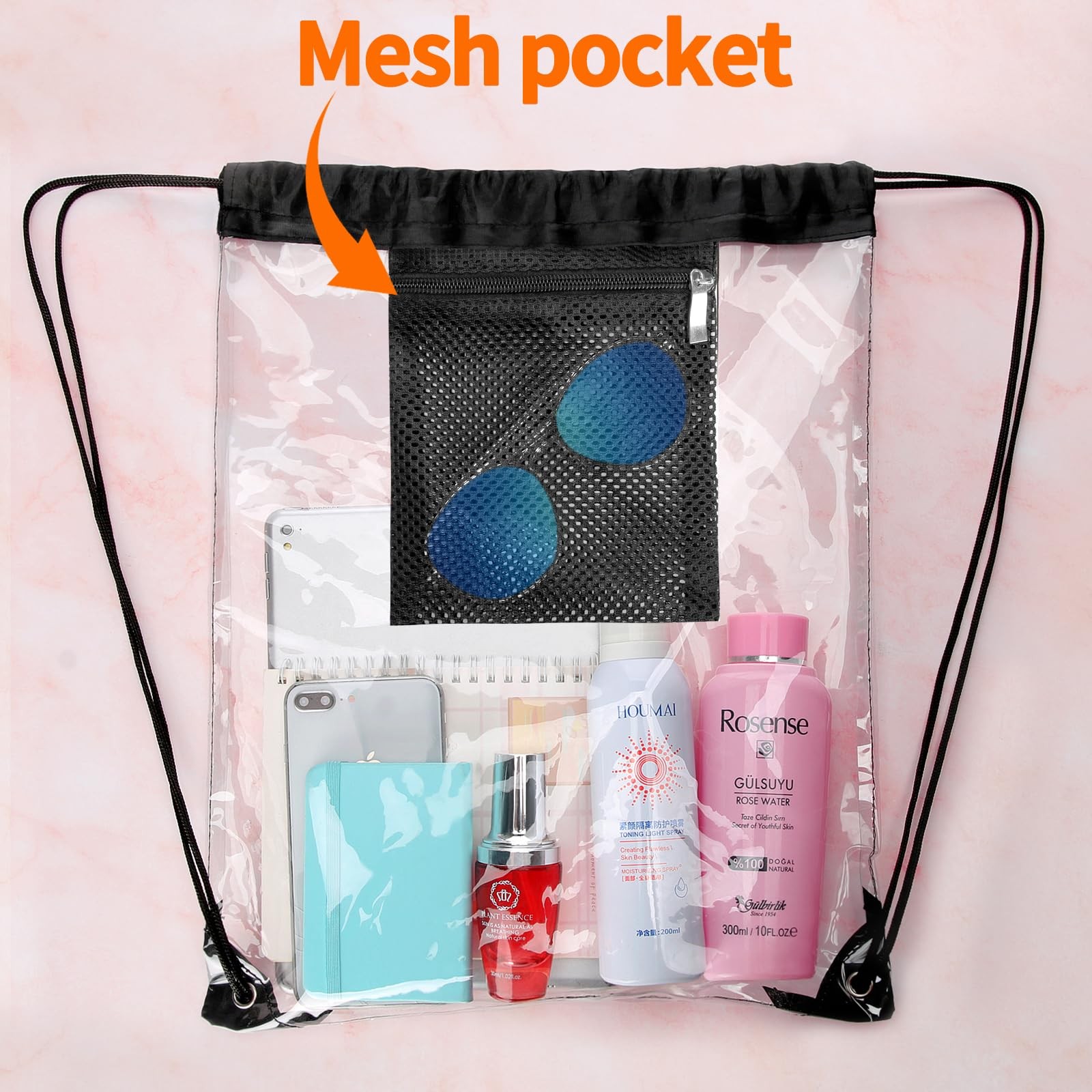 2 Pieces Clear Drawstring Bag for Stadium Concert Work Security Approved, Wat…