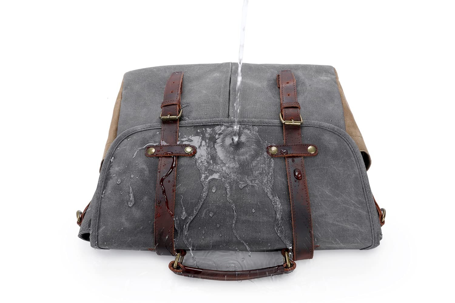 Waterproof Leather Canvas Messenger Bag for 15.6″ Laptop, Large Shoulder Bag