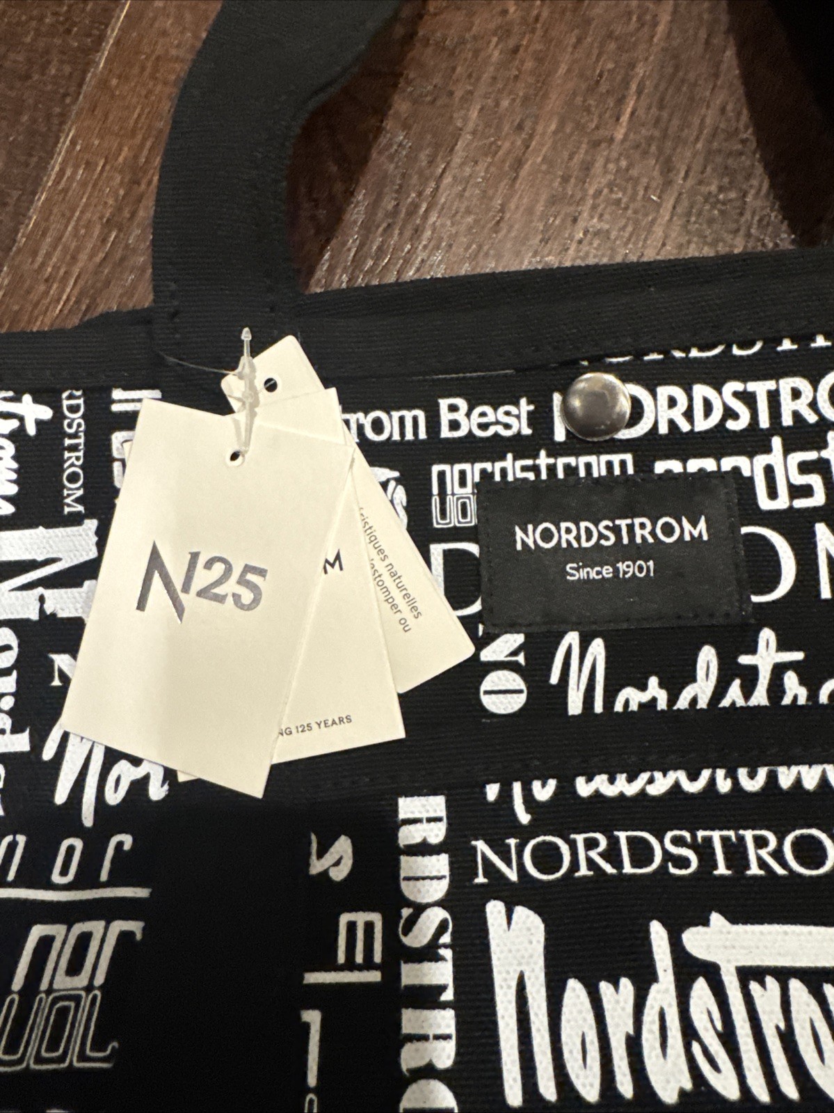 Nordstrom Black/White Logo Tote Bag w/ Adjustable Shoulder Strap
