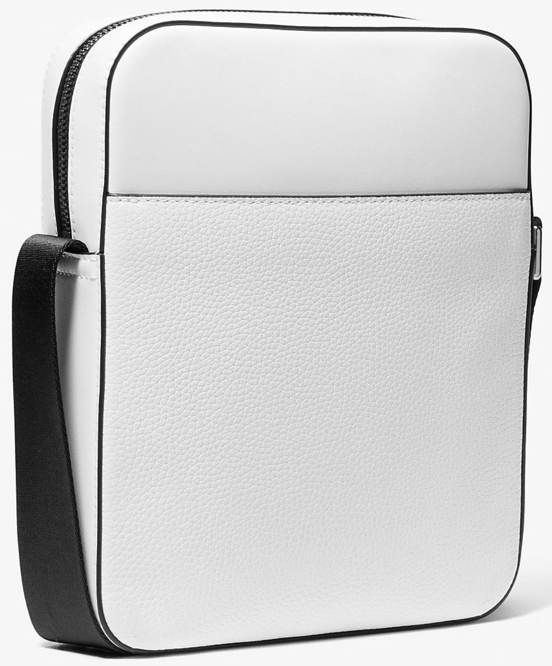 Michael Kors Cooper Logo Embossed Pebbled Leather Crossbody Flight Bag White