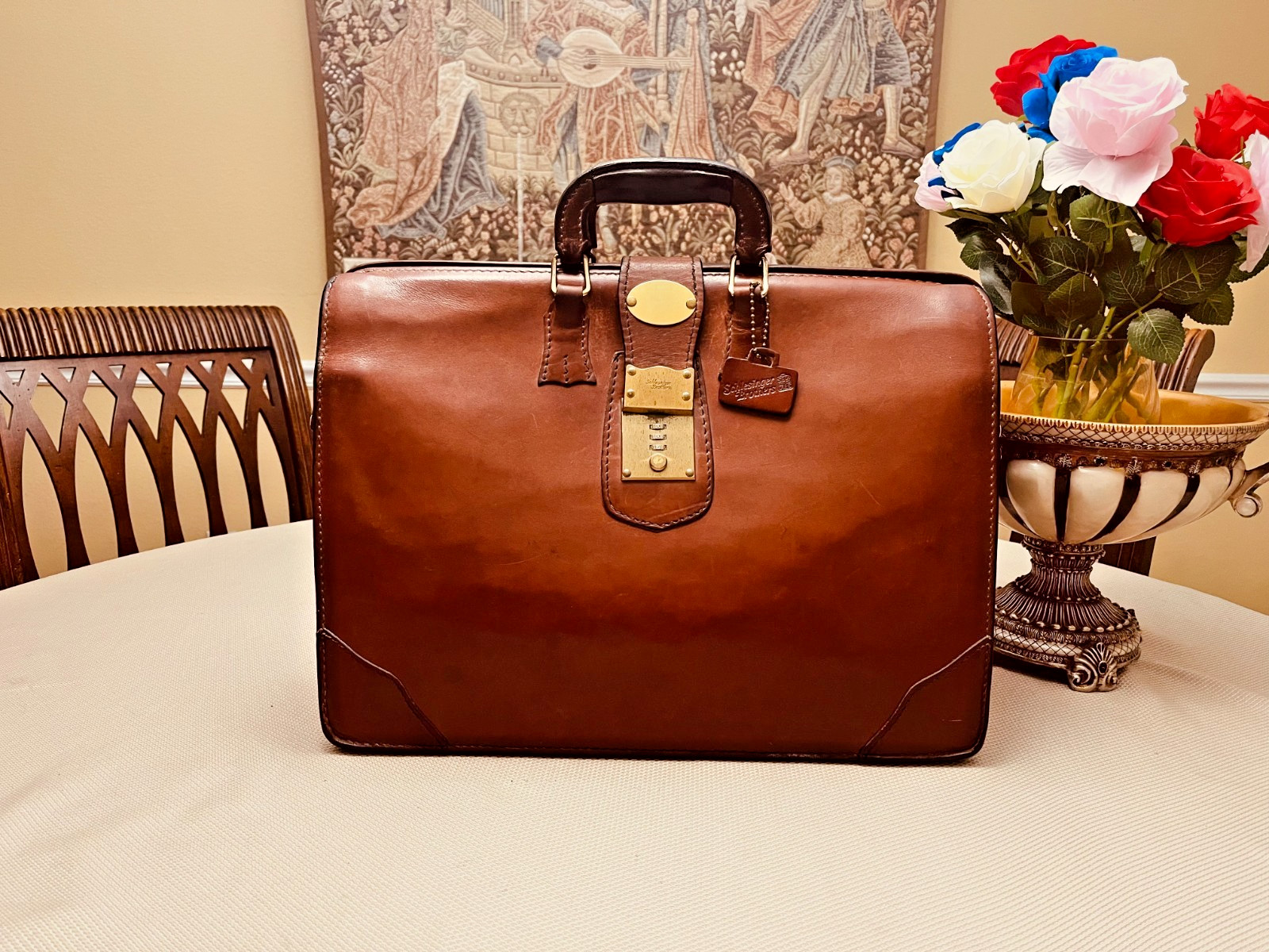 SCHLESINGER BROTHERS Tan Heavy Leather Briefcase / Lawyer Bag – Made in USA