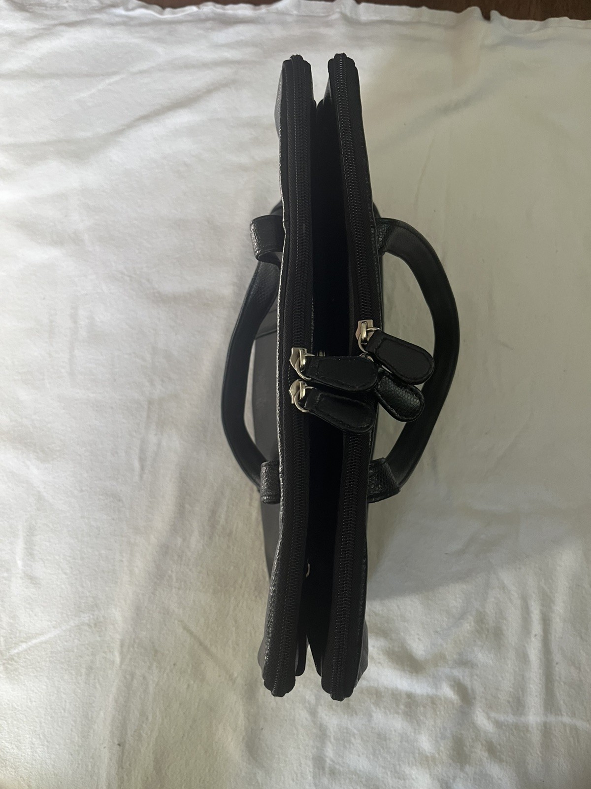 black leather briefcase with 3 pockets