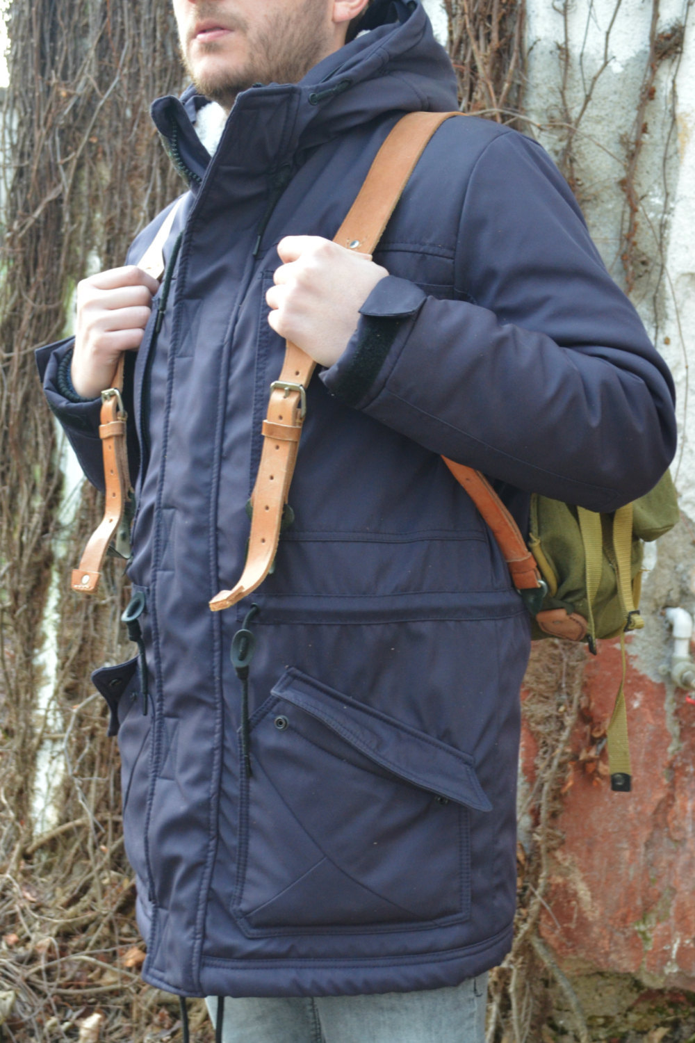 LIGHT Canvas Army Backpack with WEBBING for the Helmet, Vintage Army Rucksack