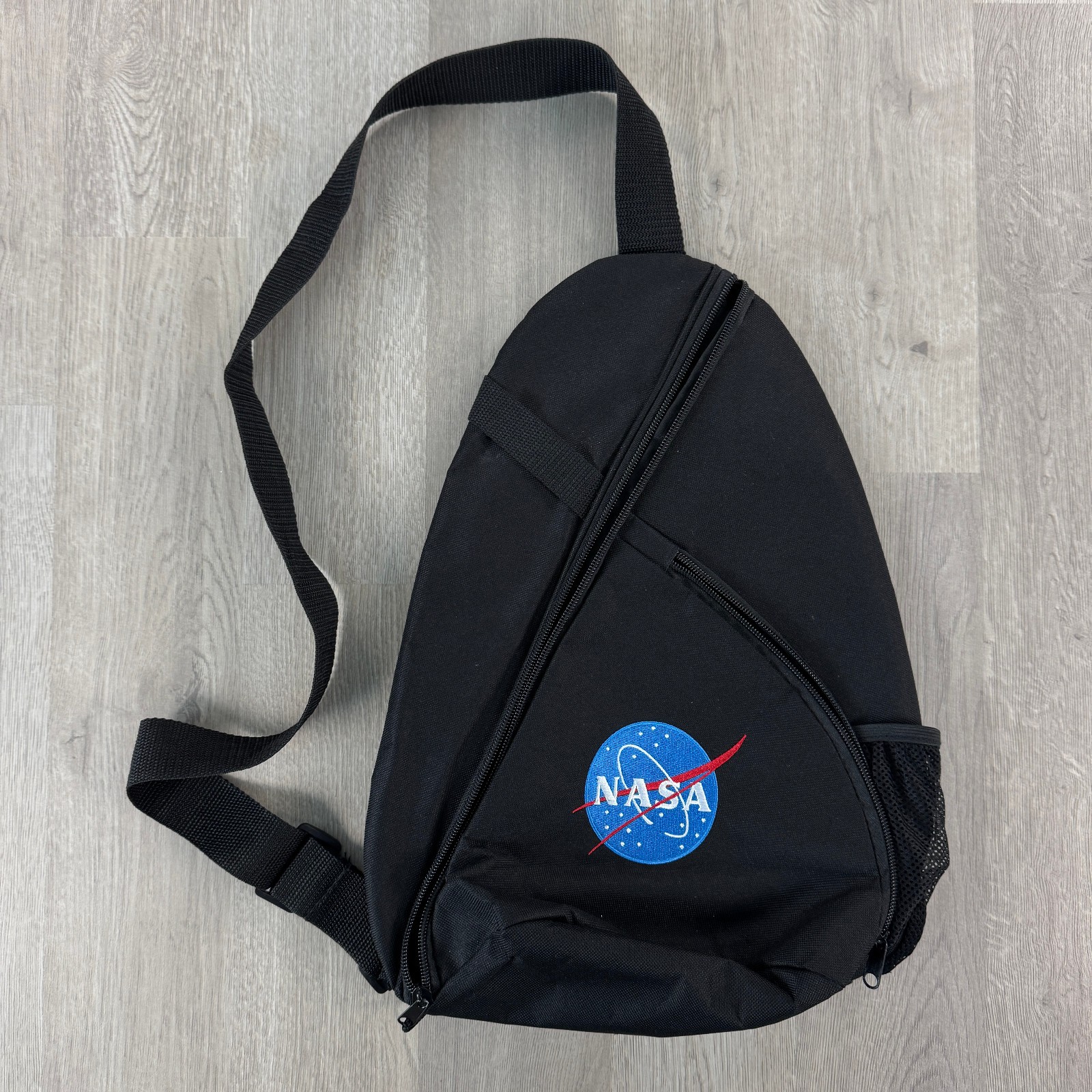 NASA Kennedy Space Center Crossbody Sling Bag Black Embroidered Logo