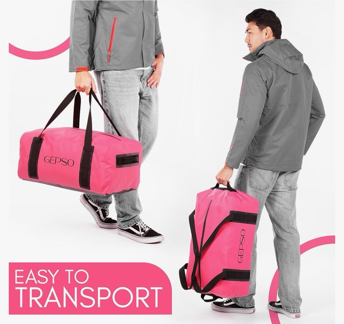 Gepso 50L Waterproof Duffel Bag – Heavy-Duty Dry Bag Pink And Black NWT