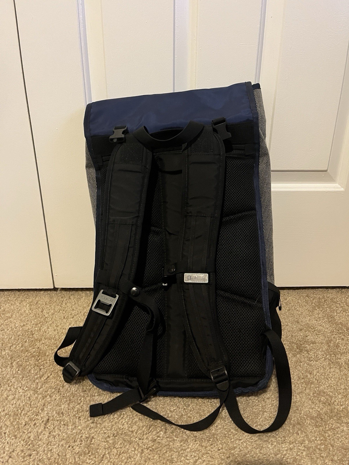 Timbuk2 Custom Prospect Laptop Backpack Blue Gray Pattern Roll Top, reflective