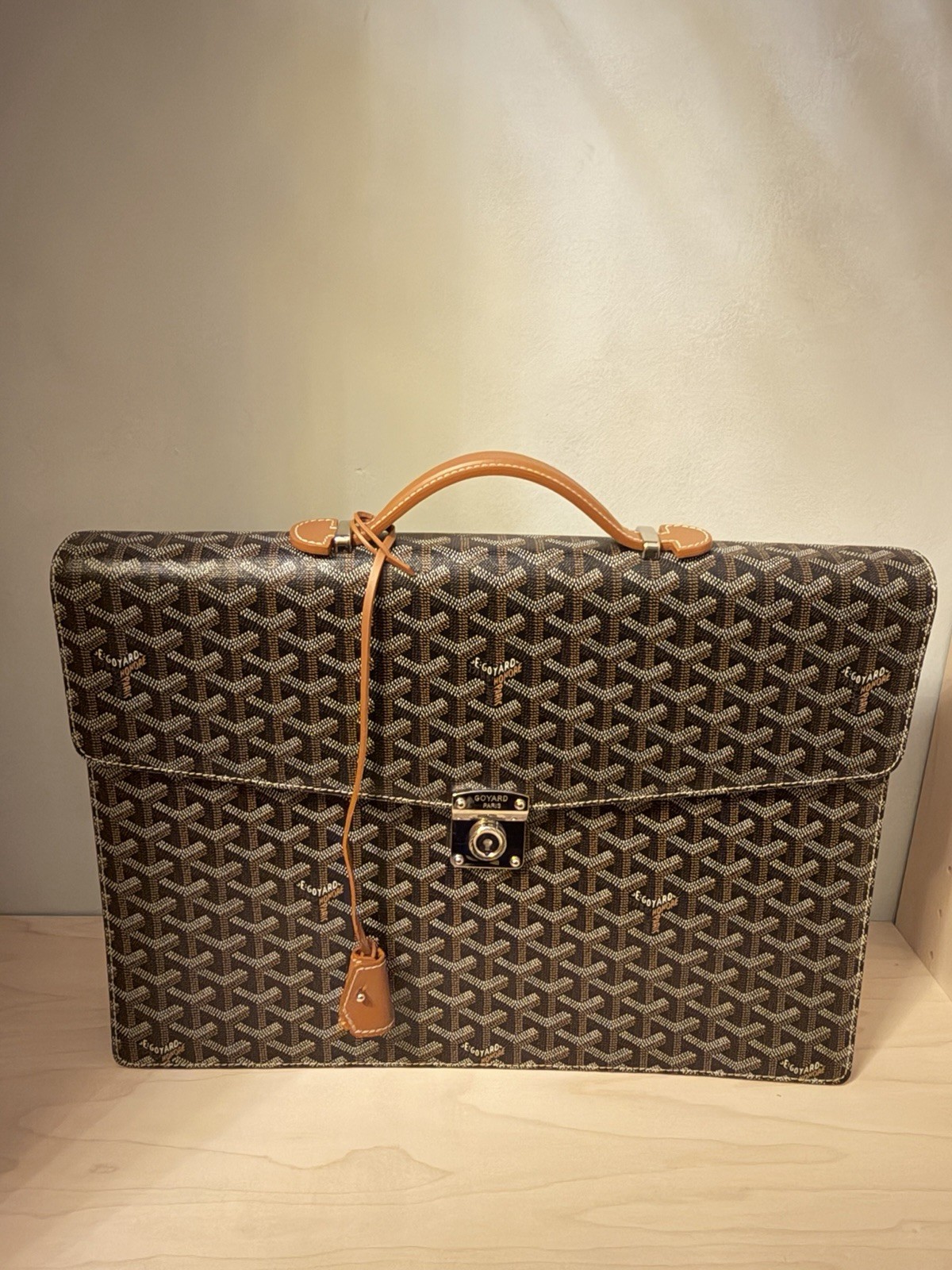 Authentic Goyard Serviette Chypre Briefcase Goyardine Tan New