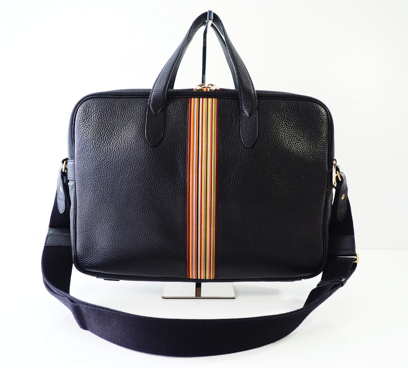 Paul Smith Bag Signature Stripe City Webbing Black Leather Folio Crossbody