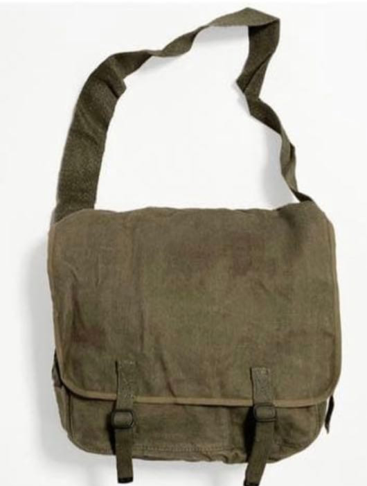 French Army Shoulder Bag Durable Thick Linen Canvas Green Military Vintage 50s