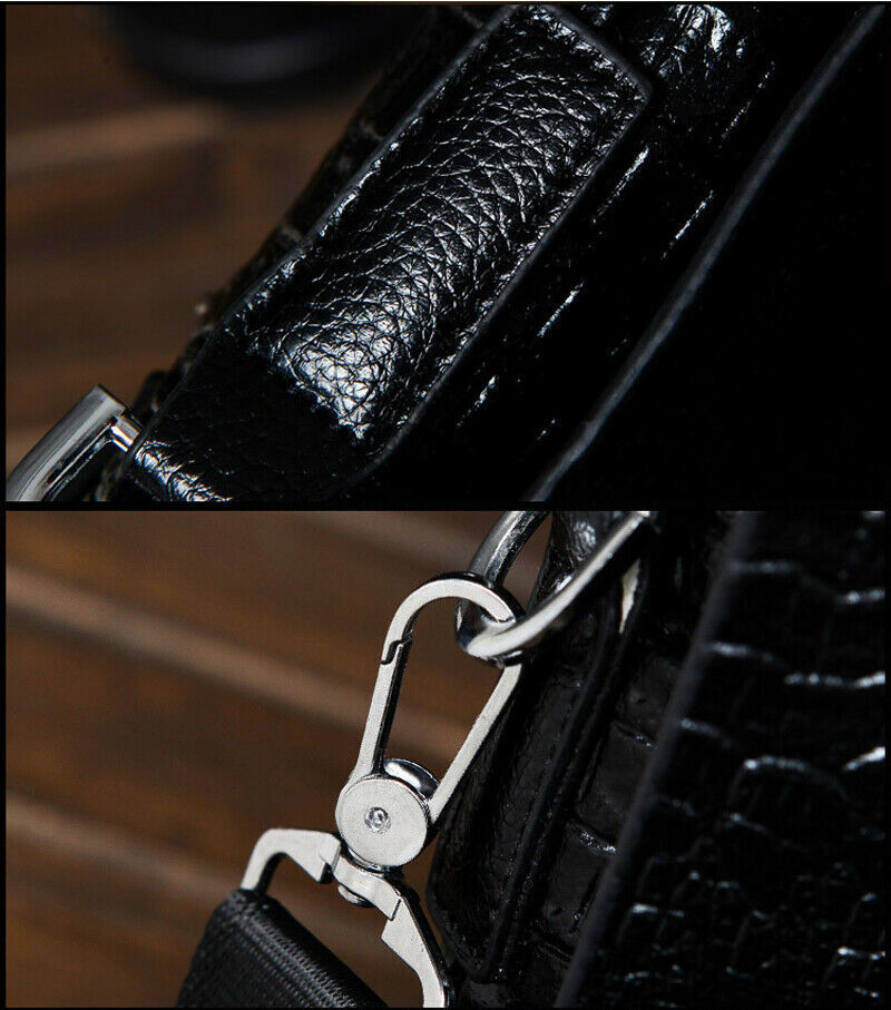 Men Leather Black Crocodile Sling Shoulder Bag Crossbody Bag 10″ Messenger Bag B