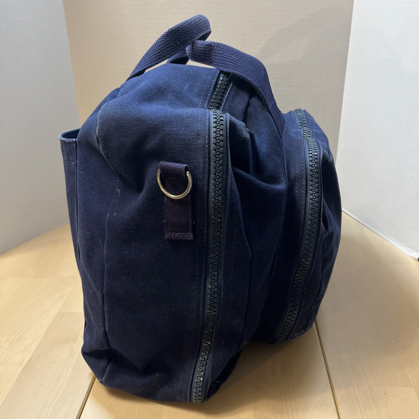 Vintage LANDS END SQUARE RIGGER Navy Blue Canvas Briefcase Laptop Tavel Bag USA