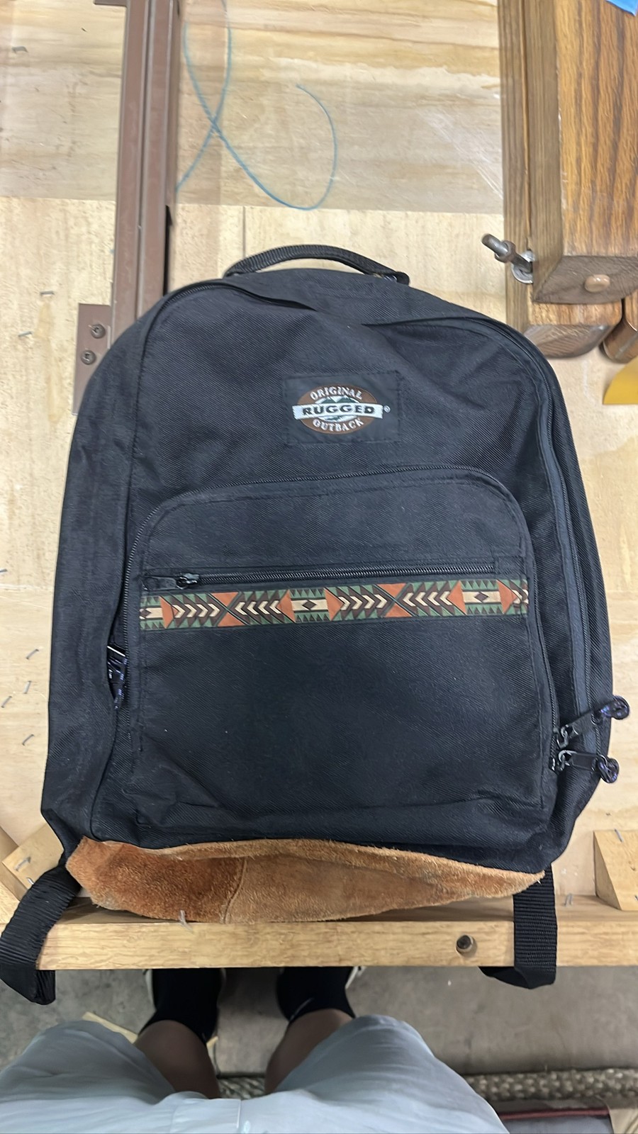 VTG Y2K Rugged Outback Black Backpack Tribal Front b1 bv
