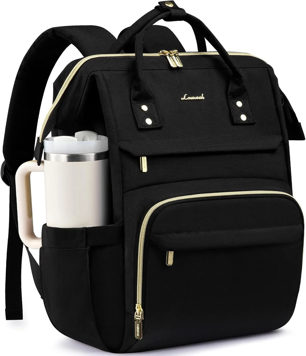 LOVEVOOK Laptop Backpack for Women with Giant Tumbler Holder Pocket,15.6 inch Wa