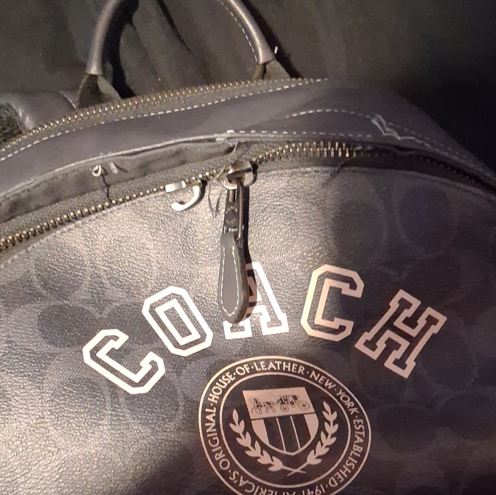 Coach Signature Logo Backpack Black/Gray Zip Closure Front Pocket Adjustable