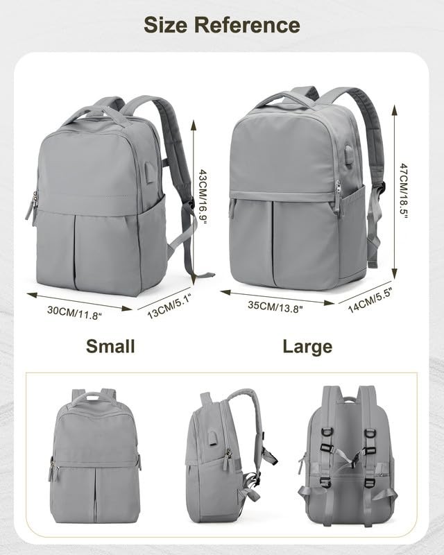 Women’s Laptop Work Backpack Waterproof Travel College Teacher Grey 15.6 Inch