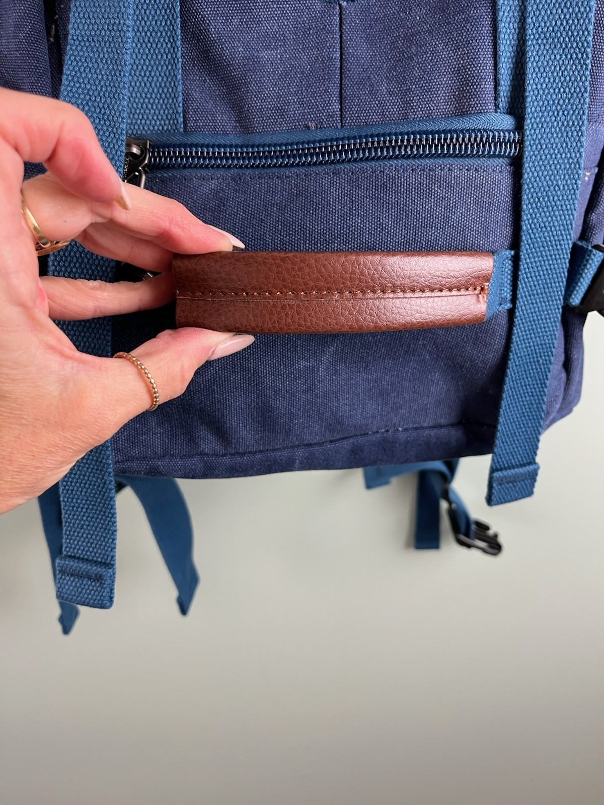 WITZMAN Travel Backpack Convertible Canvas Bag Navy Blue Leather Trim Luggage