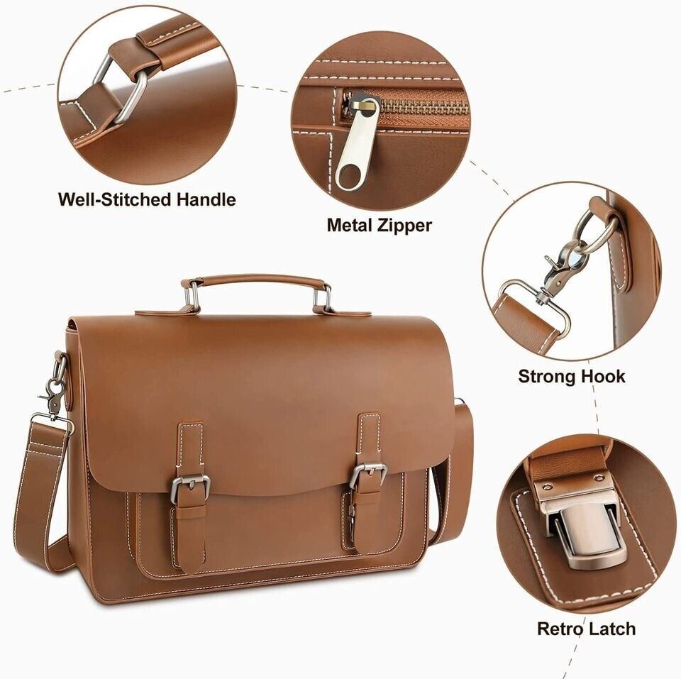 Mens Messenger Bag – Vintage Fashion 15.6 Inch Waterproof Leather Bag