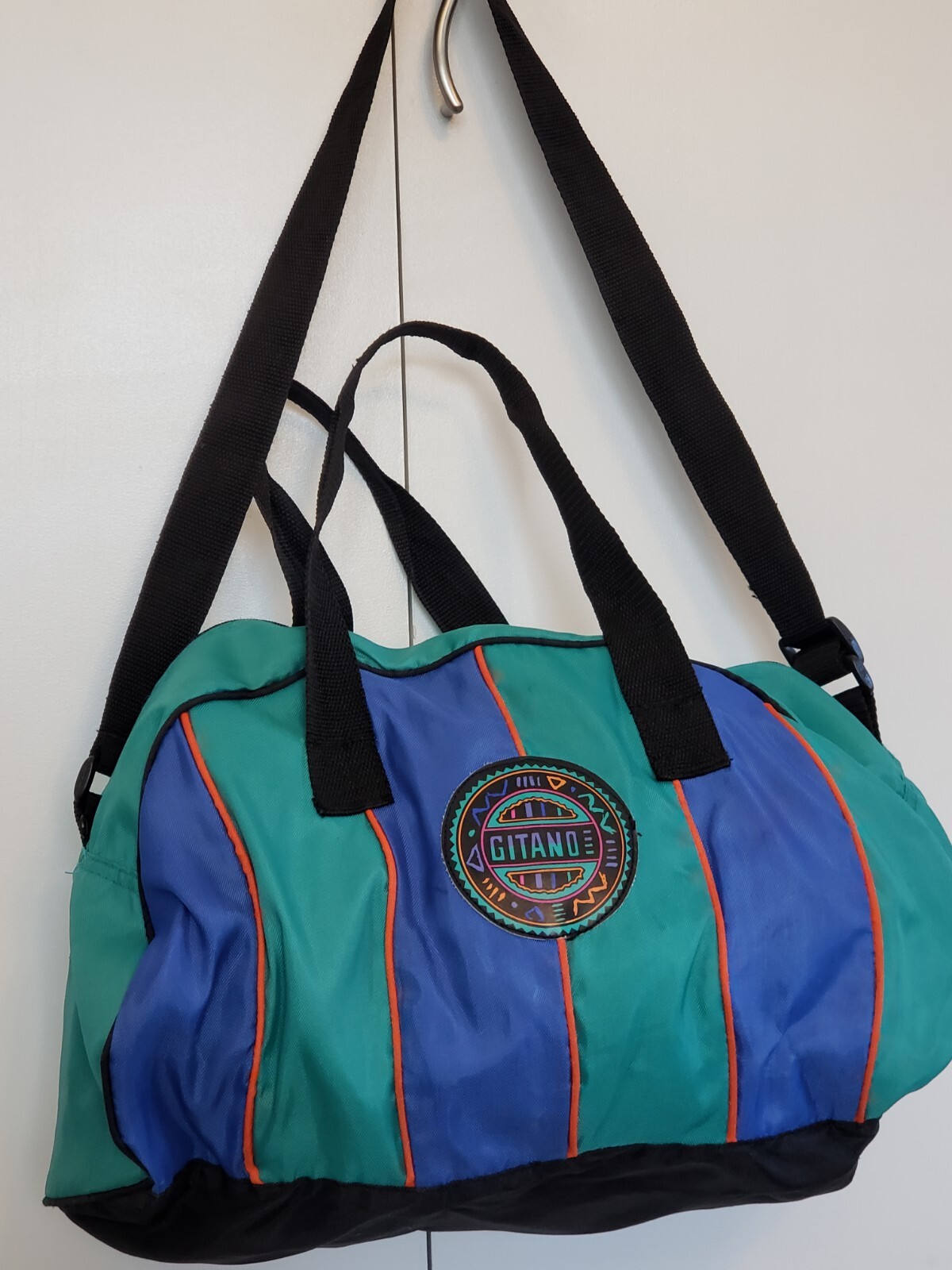 Retro Vintage Gitano Color Block Gym Mini Duffel Bag Black/Green/Blue Nylon