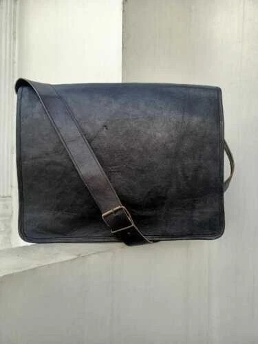New Men’s Vintage Genuine Leather Laptop Messenger Bag Handmade Black Briefcase