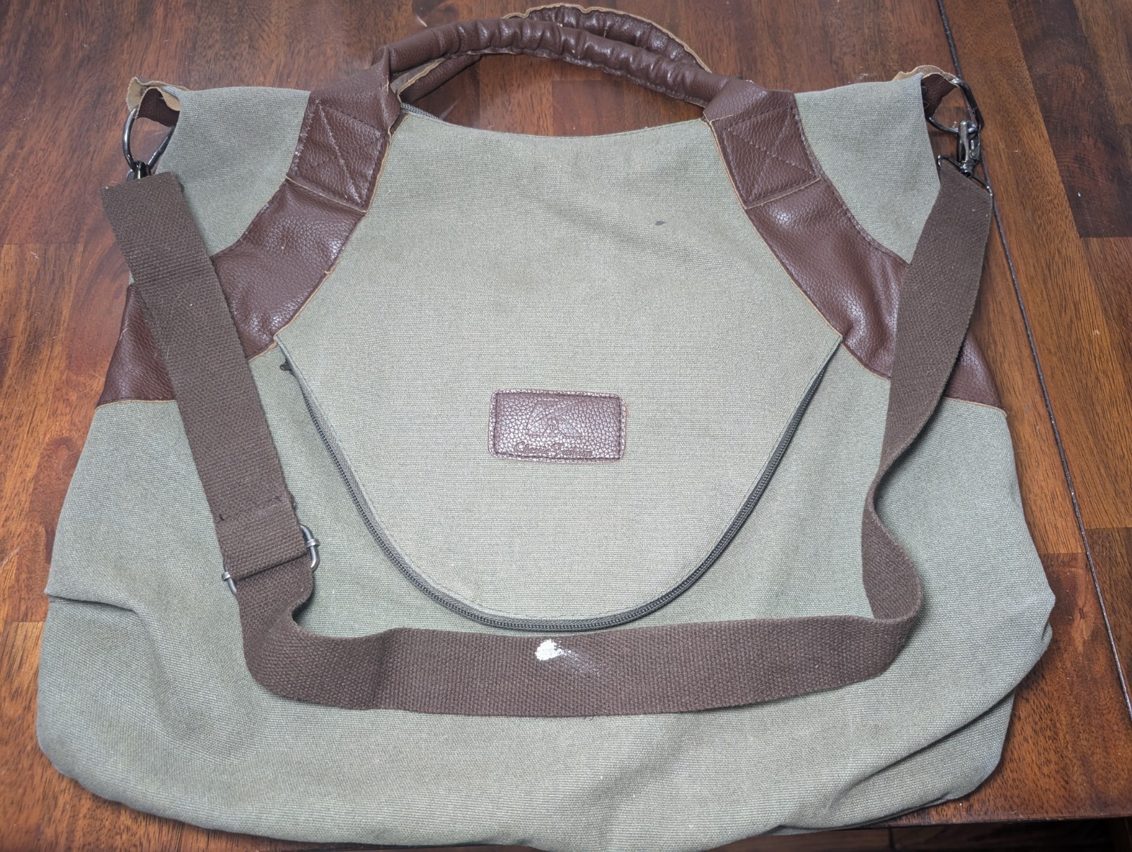 Crosse Jackson Canvas Leather Duffel Bag Green Brown Vintage Style Travel Bag