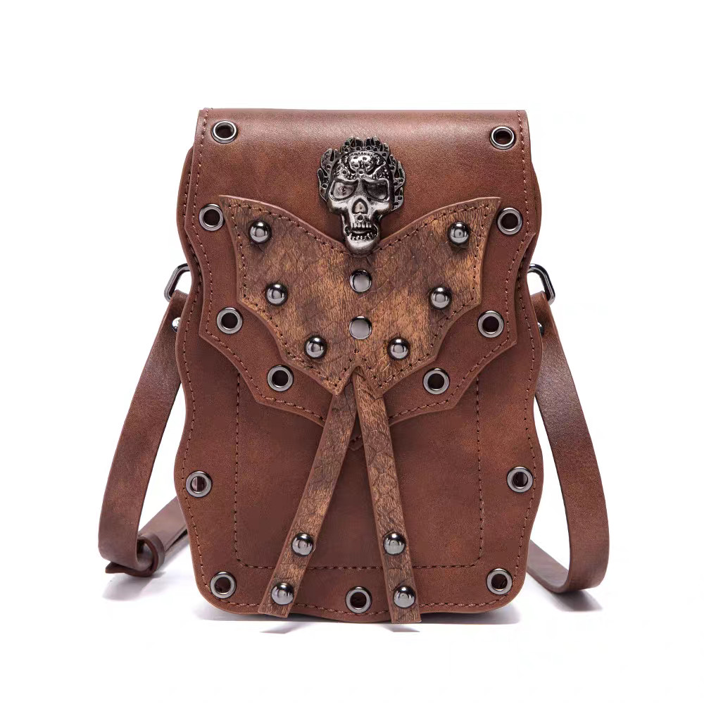 Vintage Punk Style Skull Rivet Decoration Belt Leather Shoulder Crossbody Bag