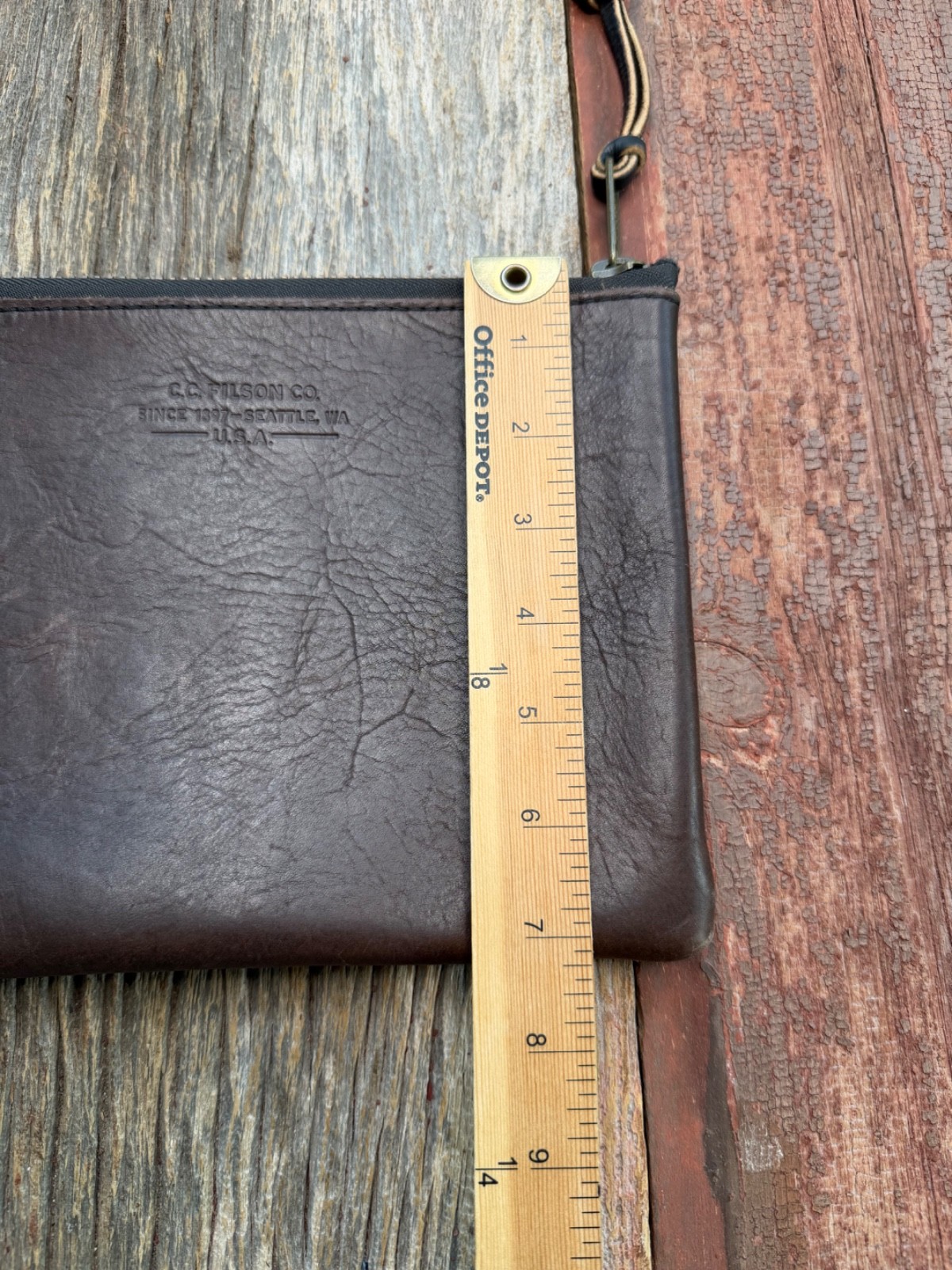 Filson Medium Leather and Suede back Pouch | Moss | USA | Rare 9 3/4 by 7 1/2