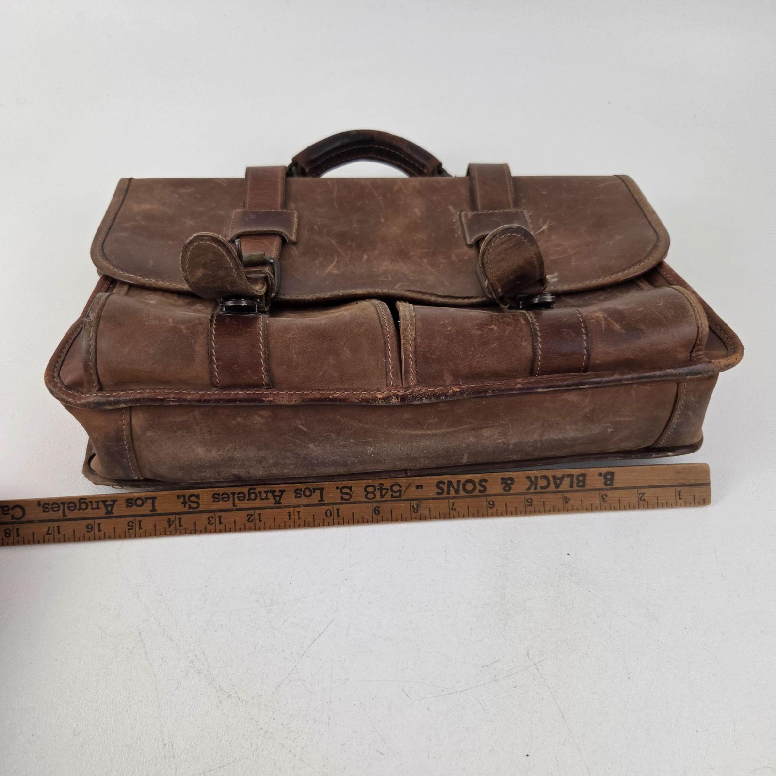 Schlesinger Leather Briefcase Bag Mens Large Brown Full Grain Organizer Business