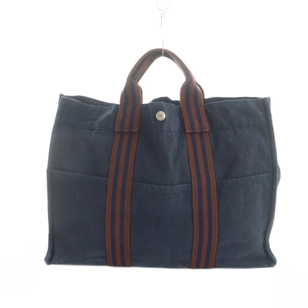 Hermès Navy Canvas MM Tote Bag Men’s Vintage B Condition 16.5x10in