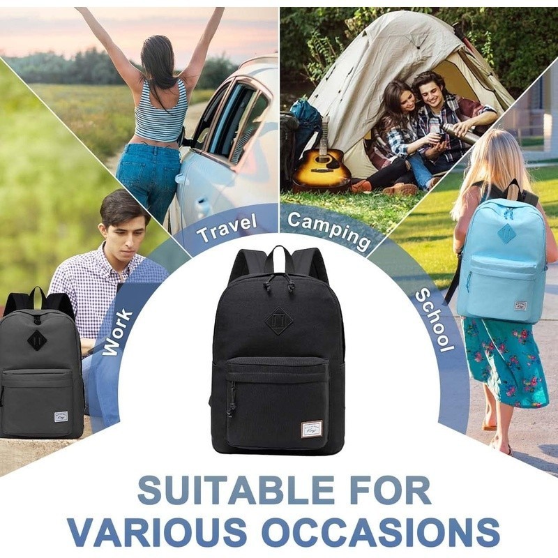 Lightweight Durable Black Backpack School Bag Water Resistant Padded Straps New
