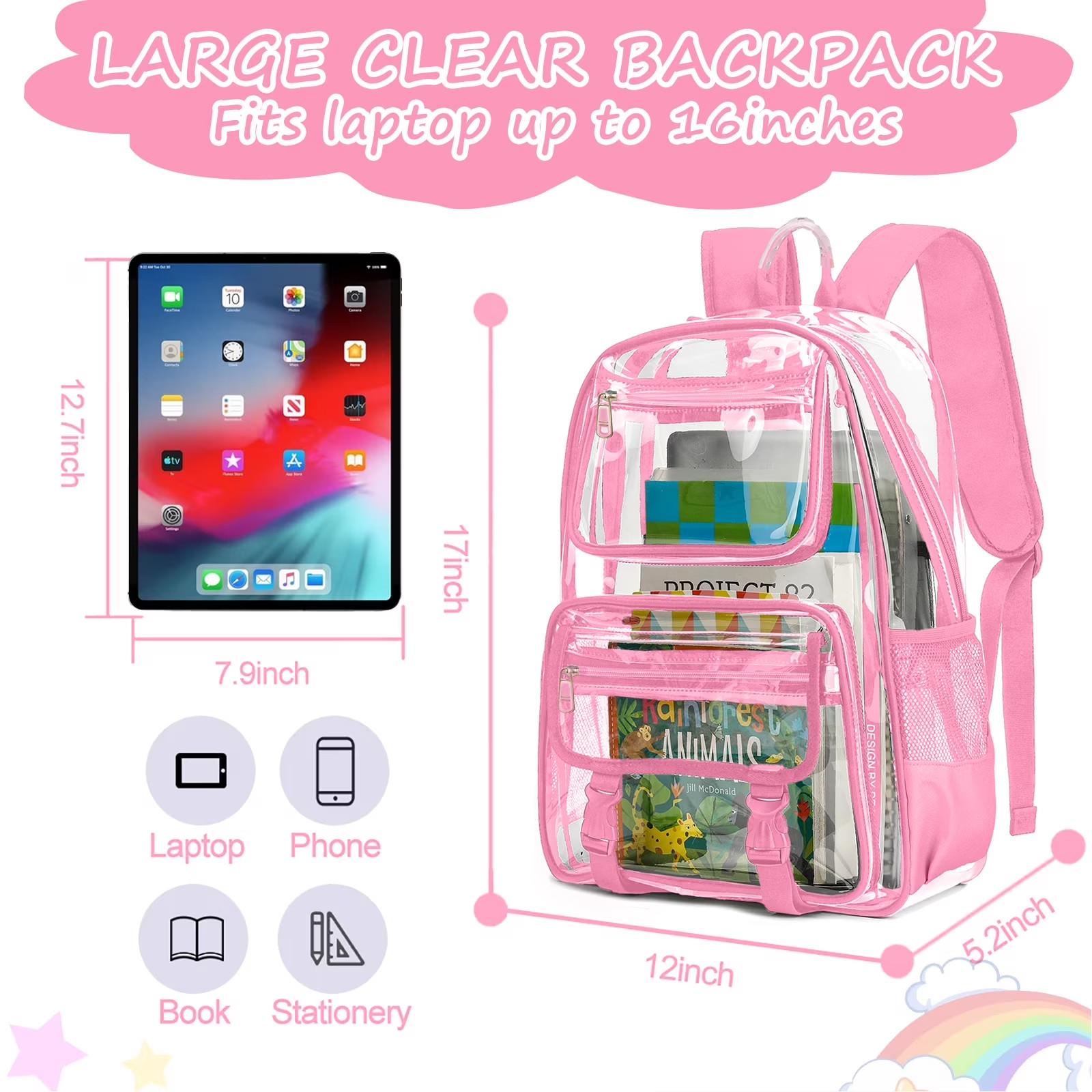 Clear Backpack School Backpacks Heavy Duty Large Transparent Backpacks for Stadi