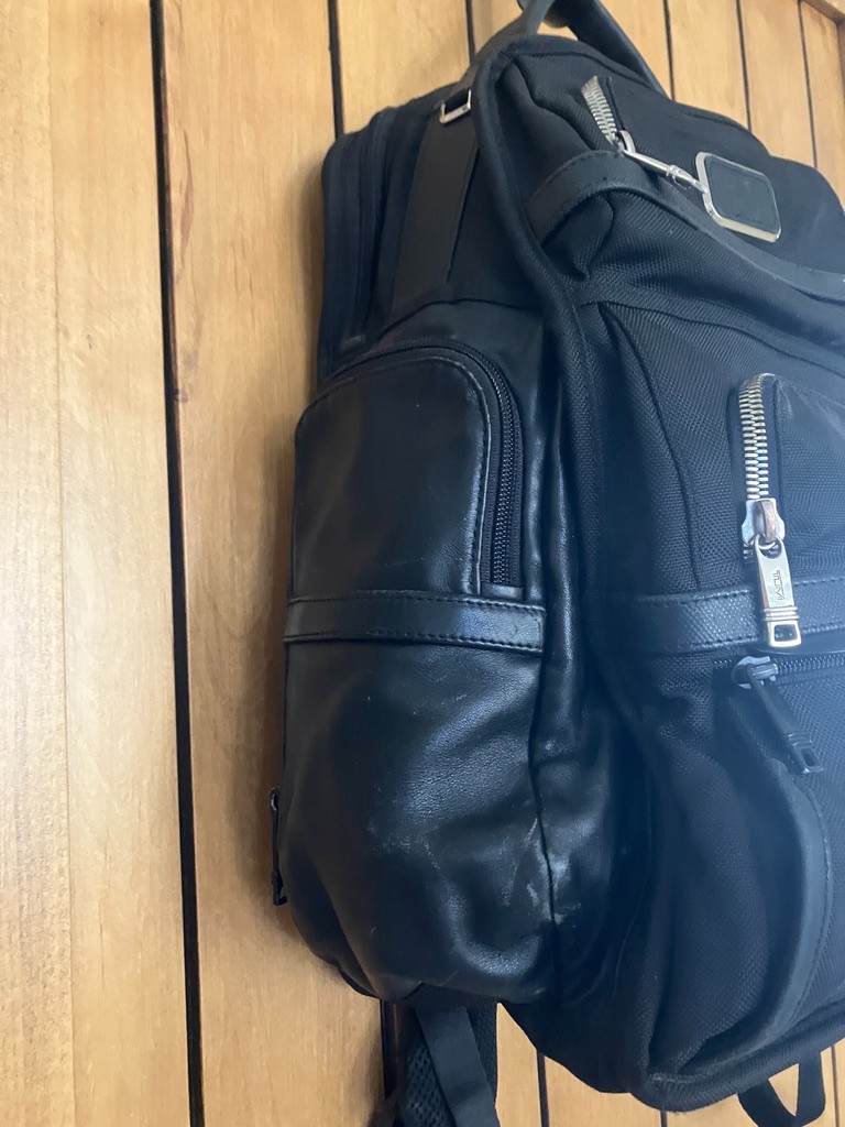 Tumi Alpha 3 Backpack – Black Ballistic Nylon and Leather Custom Monogram