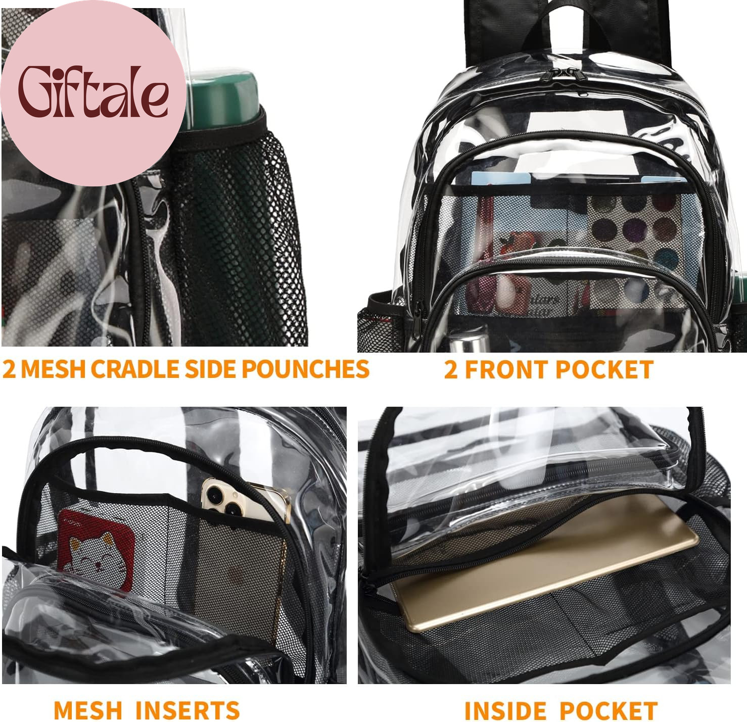 Clear Backpack, Clear Bag Stadium Large See through Bookbag Heavy Duty PVC Trans