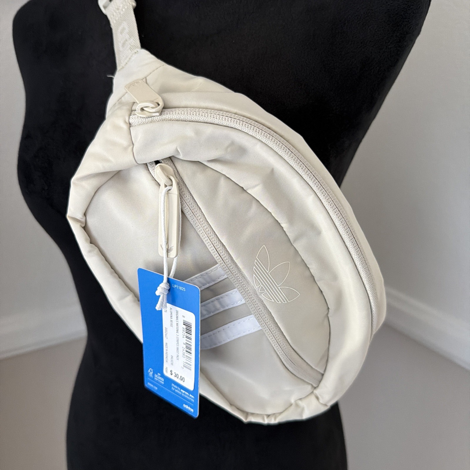 NWT Adidas Originals National Waist Crossbody Sling Bag Trefoil 3 Stripe Beige