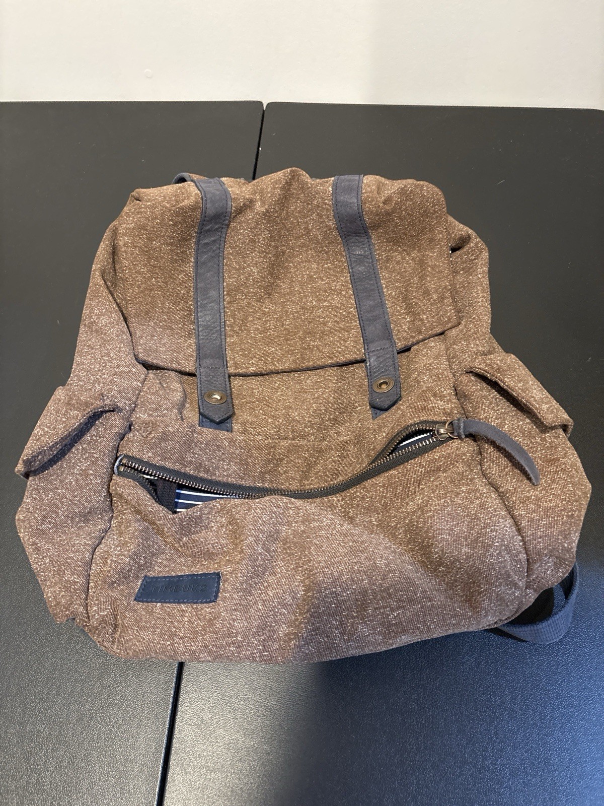 Timbuk2 Backpack Brown Knit Laptop Travel School Bag One love Striped Lining