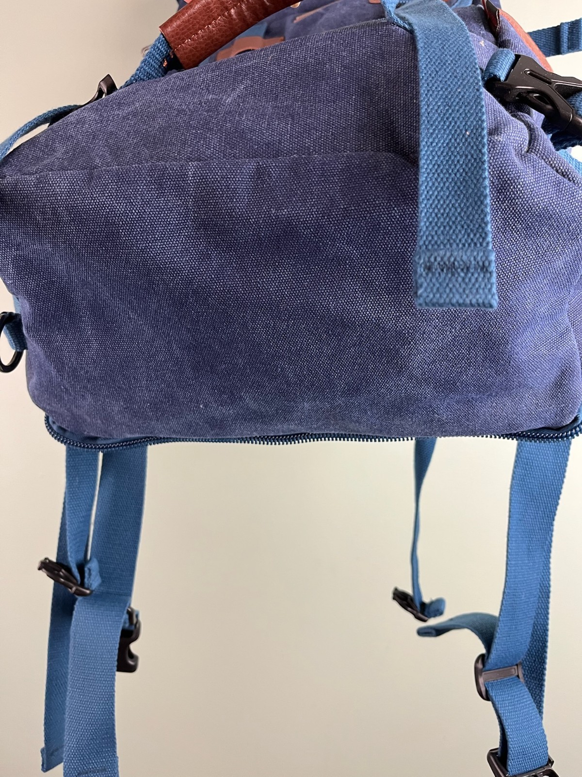 WITZMAN Travel Backpack Convertible Canvas Bag Navy Blue Leather Trim Luggage