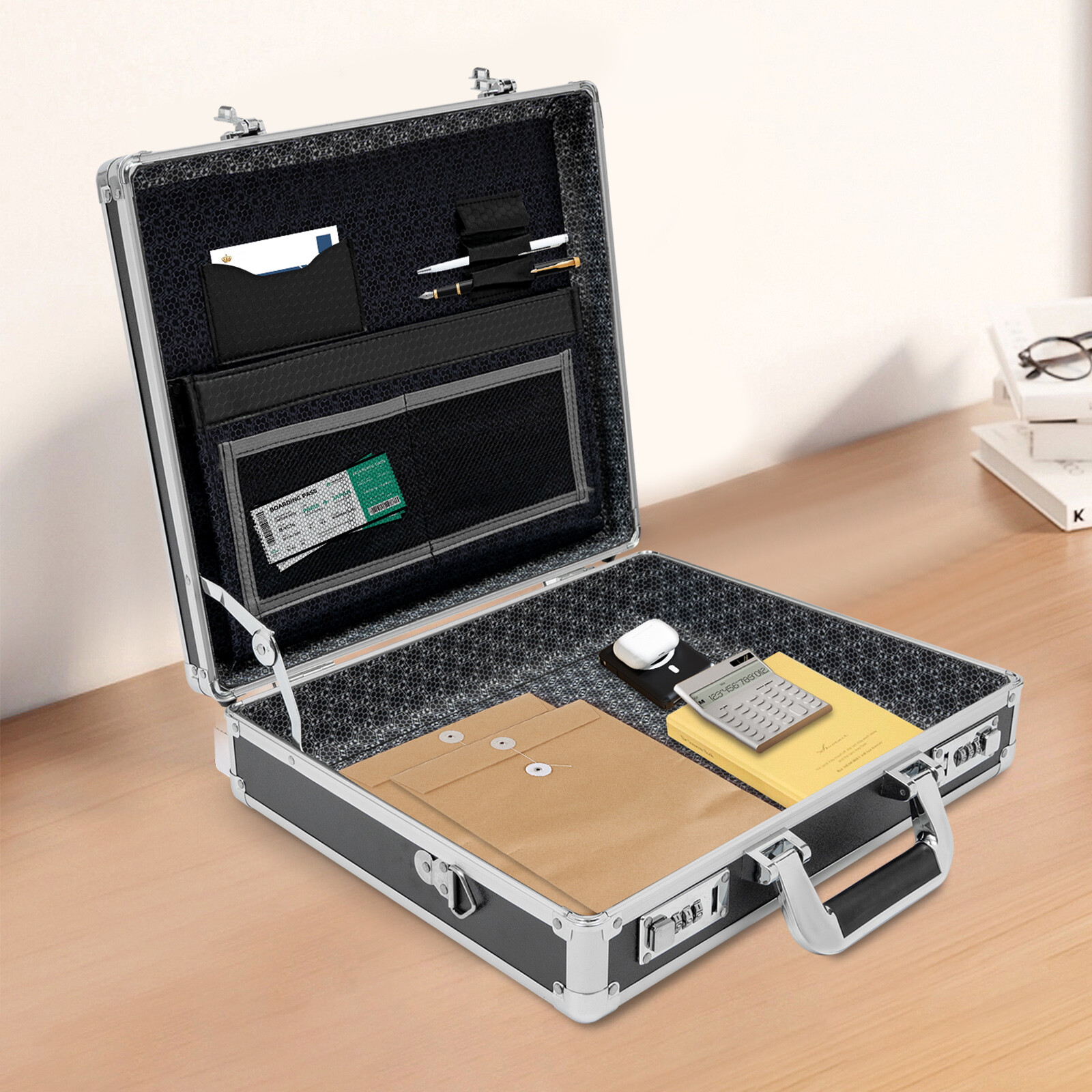 Aluminum Hard Case Big Capacity with Combination Lock Briefcase with Pocket