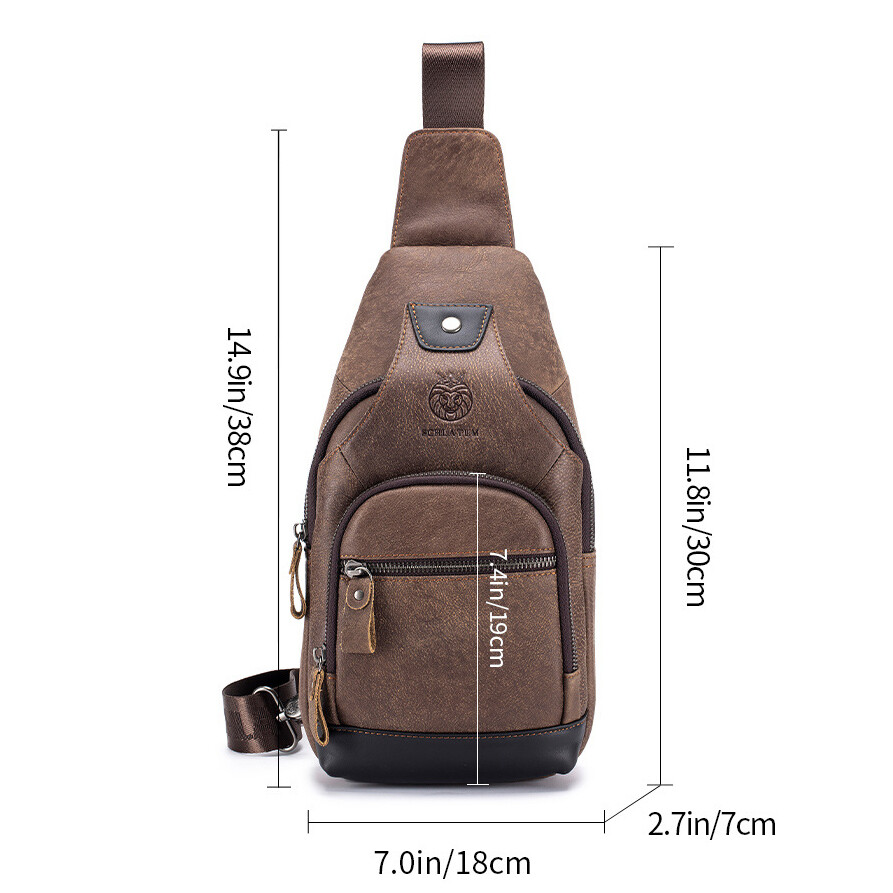 Cowhide Leather Sling Backpack Men’s Crossbody Chest Shoulder Bag Hiking Daypack