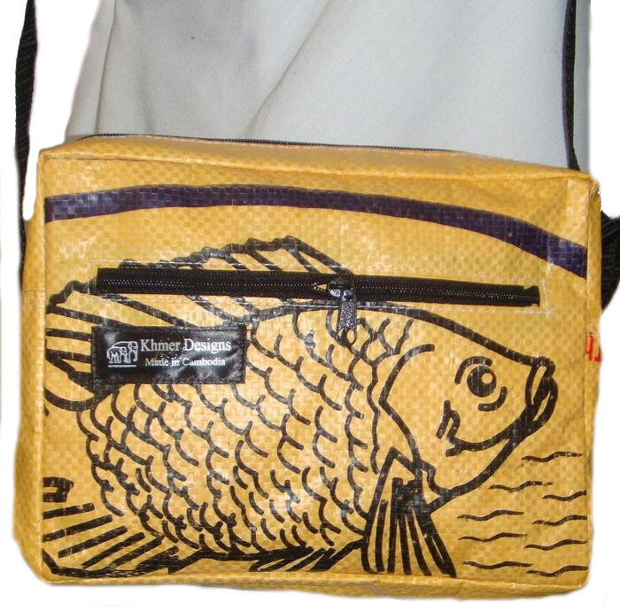 Recycled Fish Feed Shoulder Bag Small Hand Made in Cambodia Fairtrade!