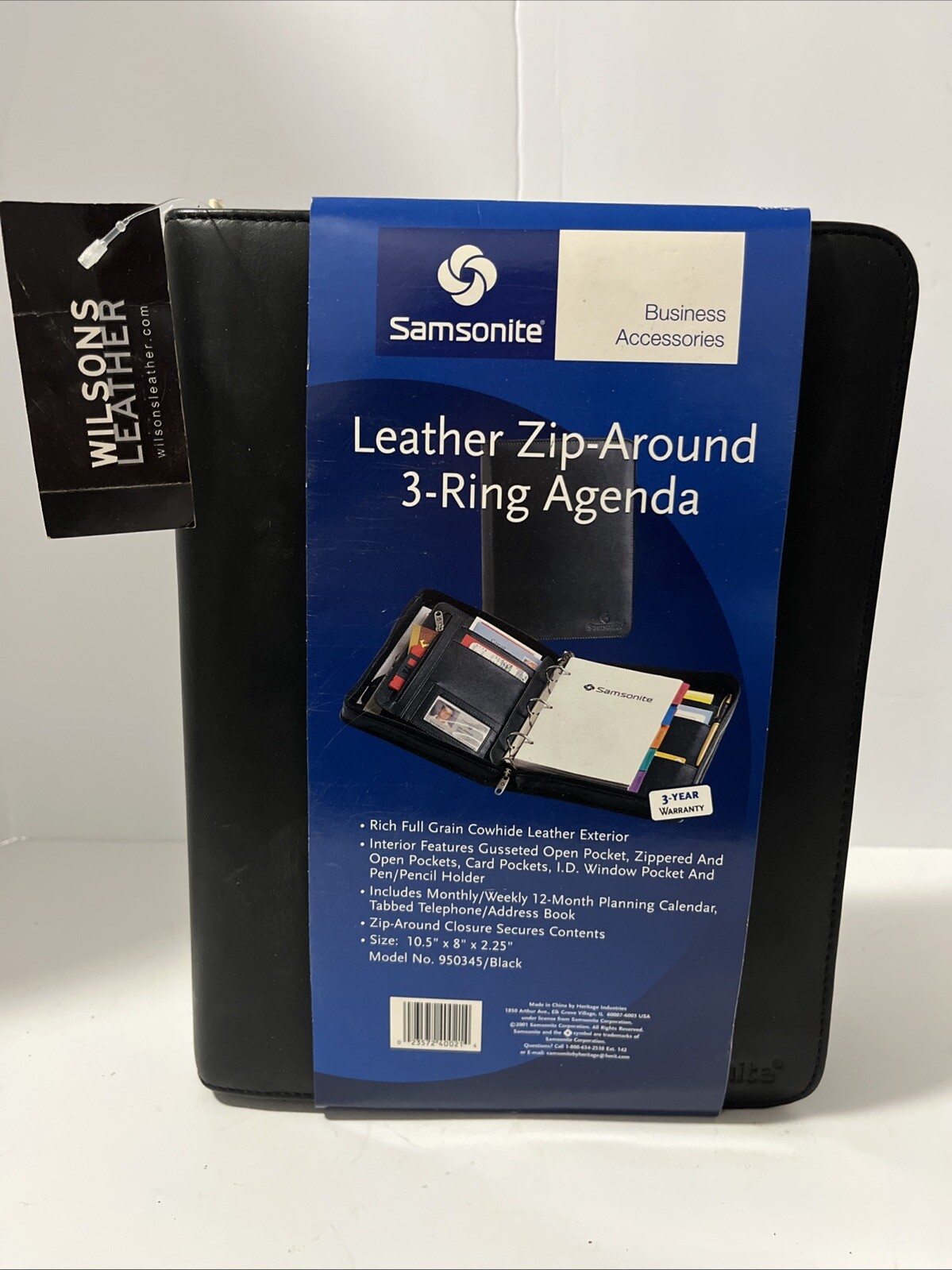 SAMSONITE Black Leather Zip-Around 3-ring Agenda Zippered Inner Pocket 2002