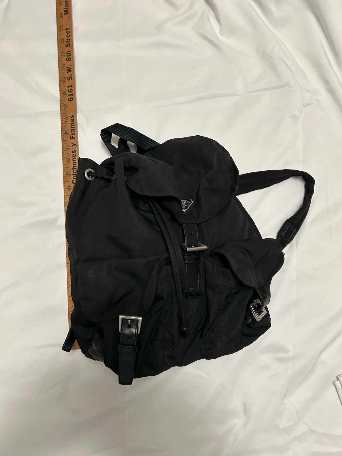 PRADA Milano Black Drawstring Backpack w/ Buckle, Adjustable Strap, Italy