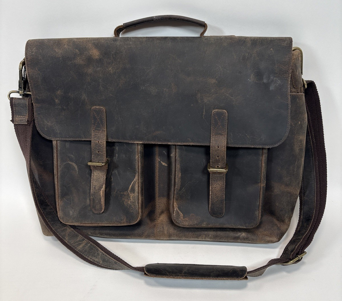 Komalc Brown Distressed Leather Briefcase Messenger Bag Shoulder Strap Bag