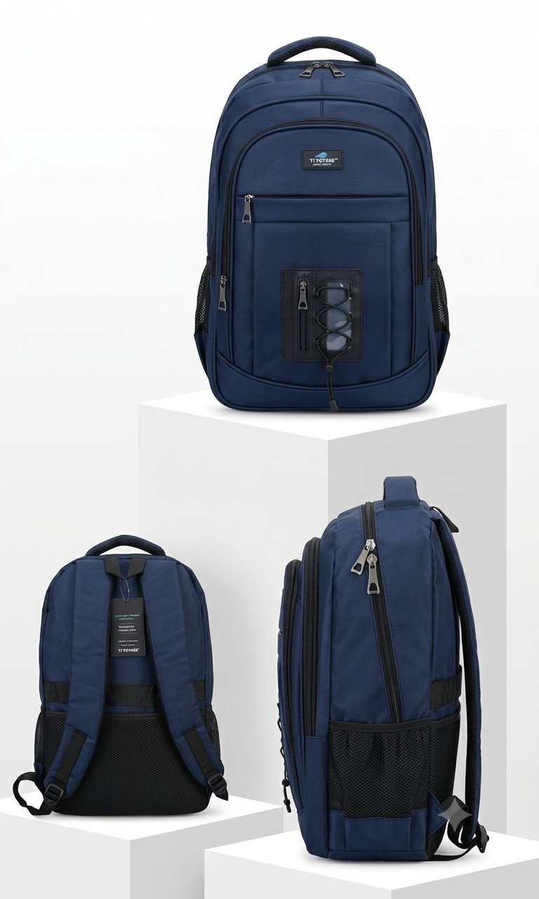 Ti Voyage Blue Navy Laptop Backpack Travel Zip, Adjustable Straps, Bottle Pocket