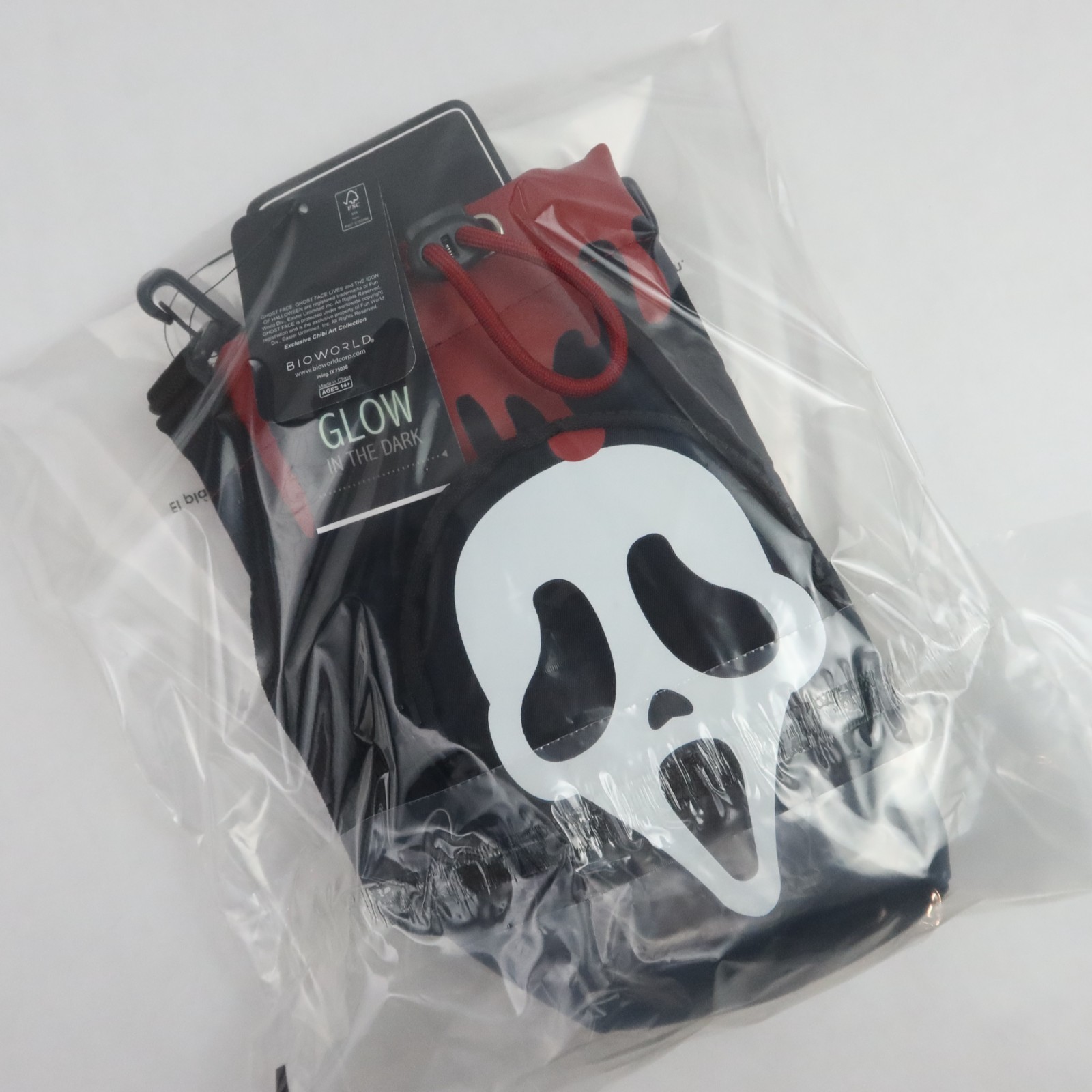 Scream Ghost Face Mask Water Bottle Sling Bag Glow in the Dark Pocket Blood